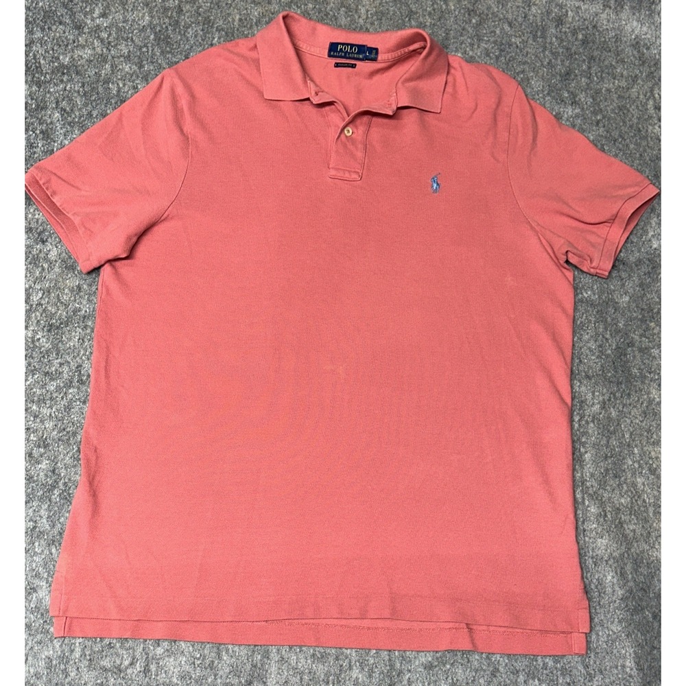 Polo Ralph Lauren Shirt Men L Salmon/Pink Short‎ Sleeve Classic Fit Golf Vtg